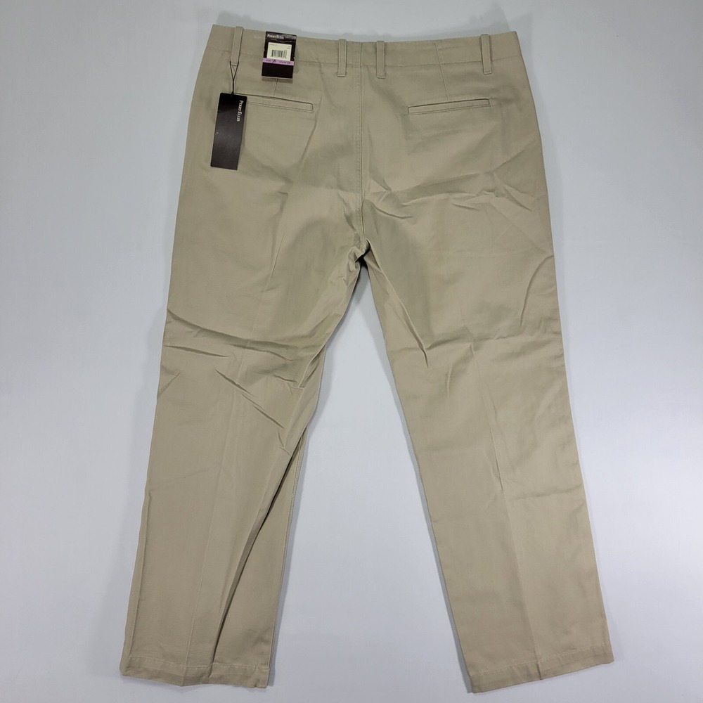Perry Ellis Men's Khaki Pants Flat Front Beige Cotton Twill Size 38 x 32 NEW - Picture 9 of 11